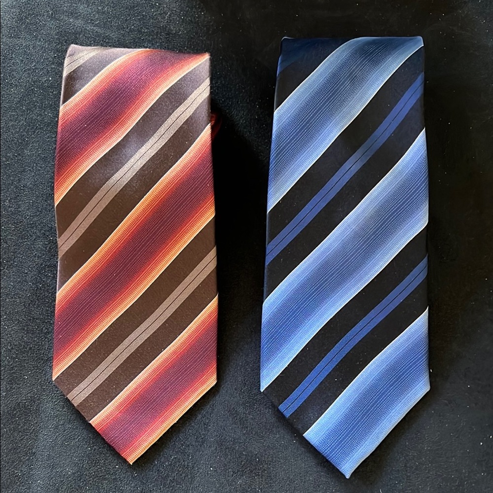 Alfani 100% Silk Brown and Blue Striped Ties Elegant Accessories